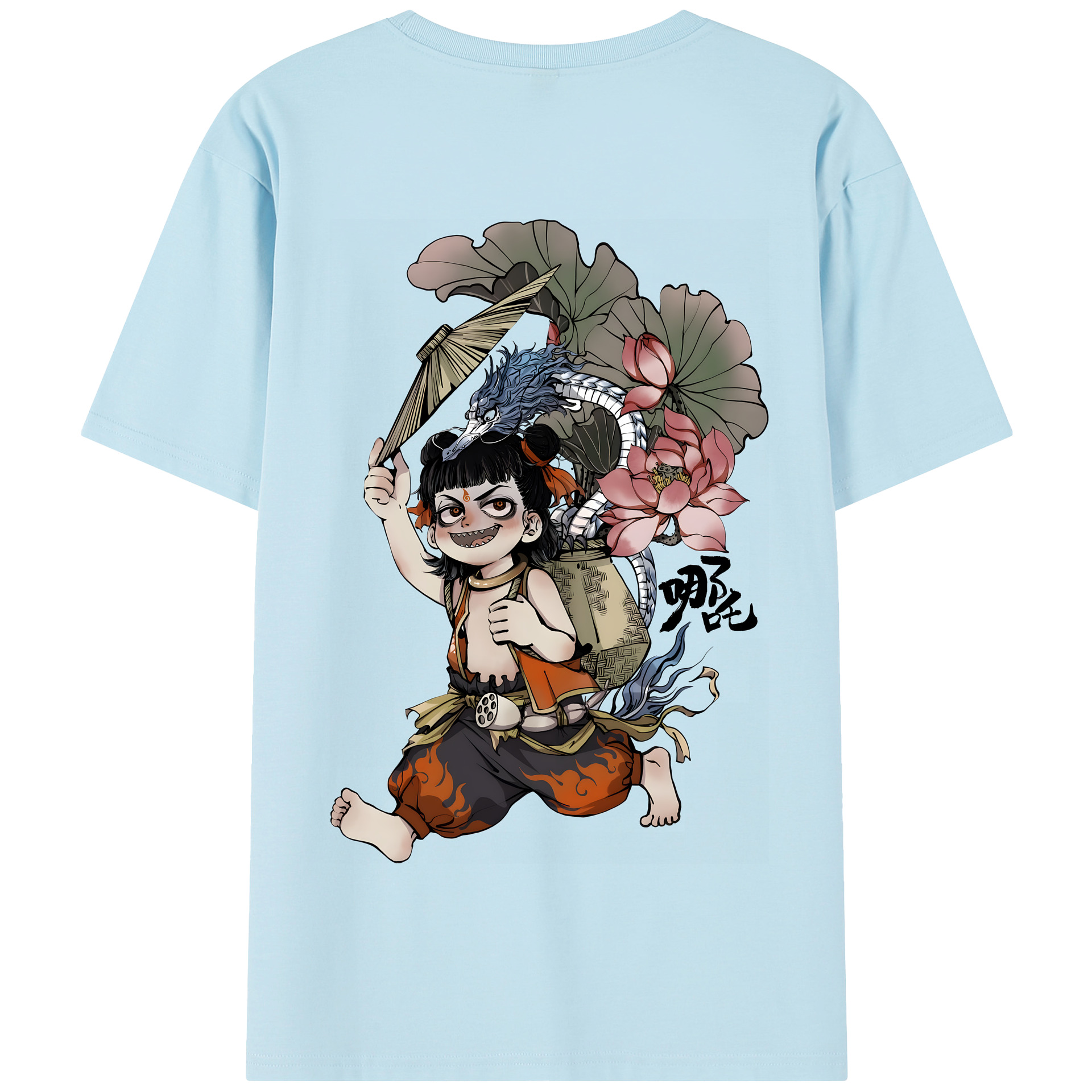 （画像用） Ne Zha 2 ナタ 魔童の大暴れ 綿100％半袖Tシャツ（背面プリント）